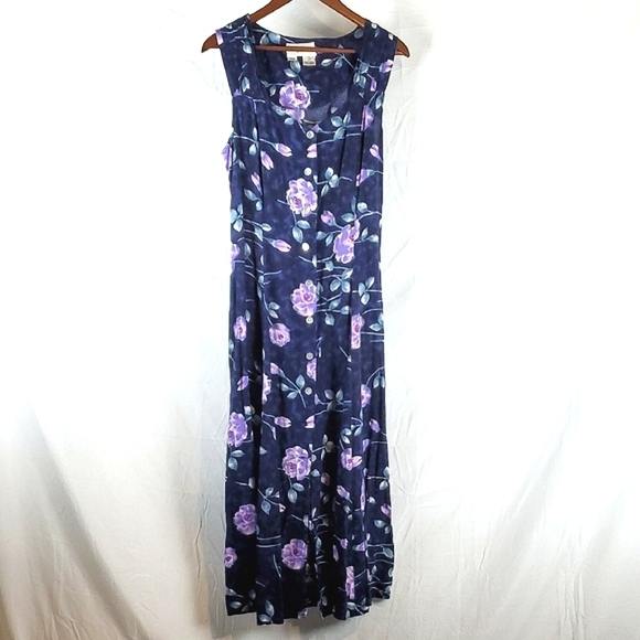 Vintage‎ 90s Floral Cottagecore Midi Dress - Picture 1 of 9